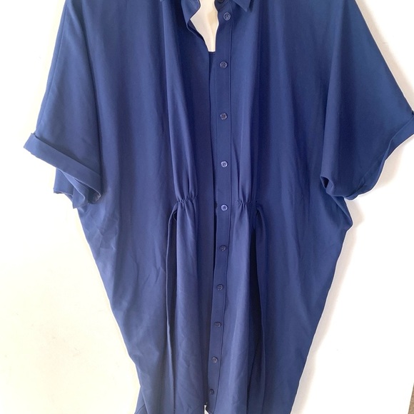 (A9) Alton Gray keyhole back Navy Blue shirtdress with pockets, Size 4 - Picture 11 of 14